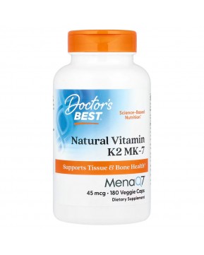 Doctor's Best, натуральный витамин K2 MK-7 с MenaQ7, 45 мкг, 180 вегетарианских капсул